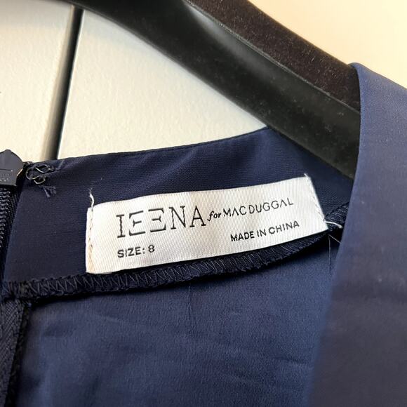 Mac Duggal 2630 Plunge Neck Puff Sleeve Cut Out Gown Navy 8 UB - Picture 5 of 8